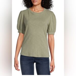 Tommy Bahamaolive Green 100% cotton casual tshirt with puff sleeves. Sz M.